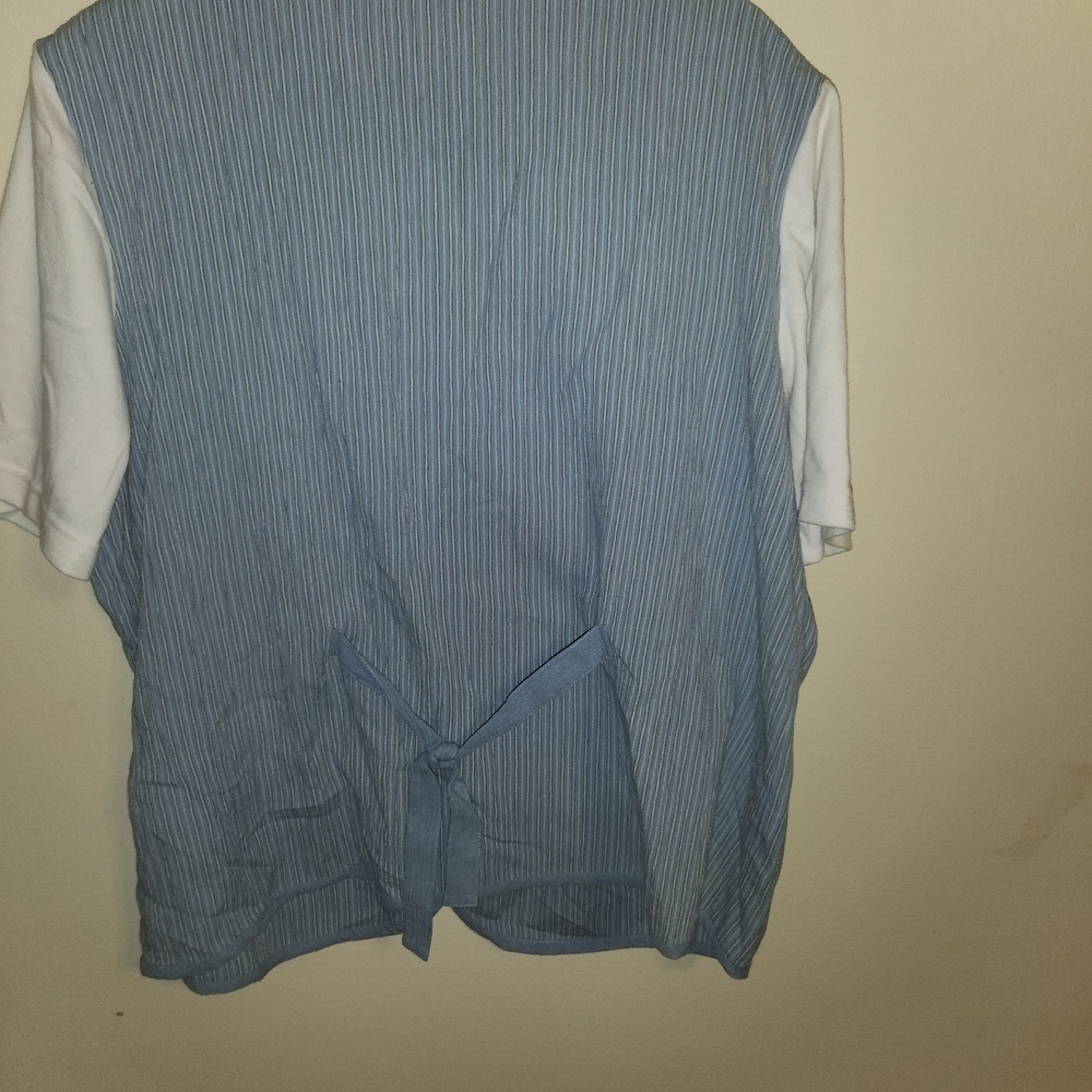 Blue Striped Women's Top with Embroidered Details - Picture 2 of 2